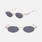 Daimond Stone Oval Sunglasses for Women Men Trendy Metal Sun Glasses Classic Shades